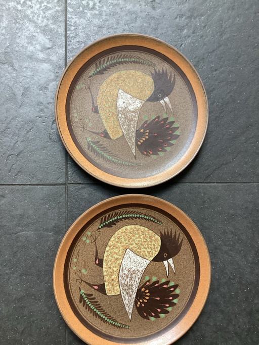 Wunderschönes Set aus 4 Vintage Porta-Celi Wandtellern Handbemalt (30 cm). Mid-Century Spanien aus den 70er/80er Jahren.