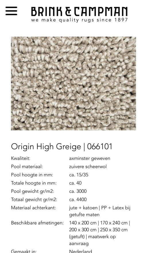 Brink and Campman Origin carpet Greige 2 x 3