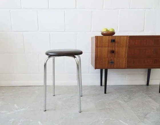 Image 1 of Vintage brown stool with chrome frame, 1970s