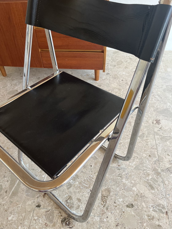 Image 1 of 2 originele "Arrben Tamara jaren 70" klapstoelen van chroomleer, gemaakt in Italië!