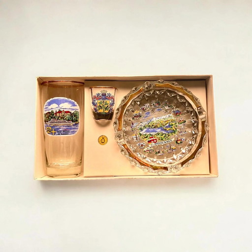 Rare! Mid-Century 1960s Lake Constance Gift Set with Beer Glass, Shot Glass, and Ashtray, Like New in Original Box