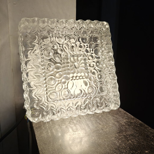 Plafonnier/applique murale vintage en verre glacé des années 1970 – Style brutaliste et futuriste