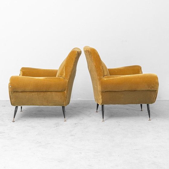 Coppia di poltrone vintage in velluto stile Gigi Radice – Design Italiano anni '50 – Metal, Velvet (photo 9 of 11)