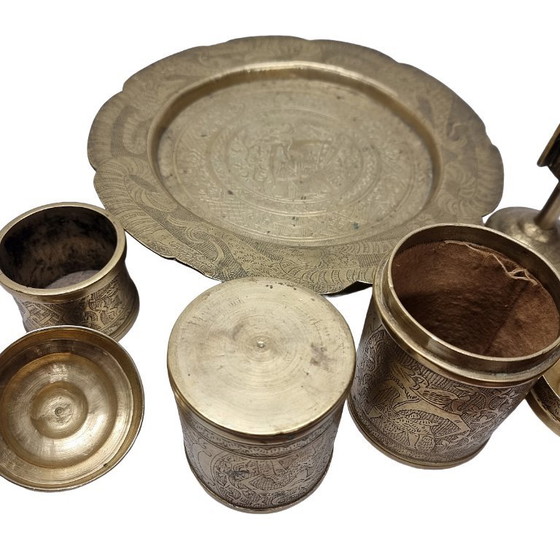 Image 1 of Juego de fumar indonesio de latón antiguo, de mediados del siglo XX
