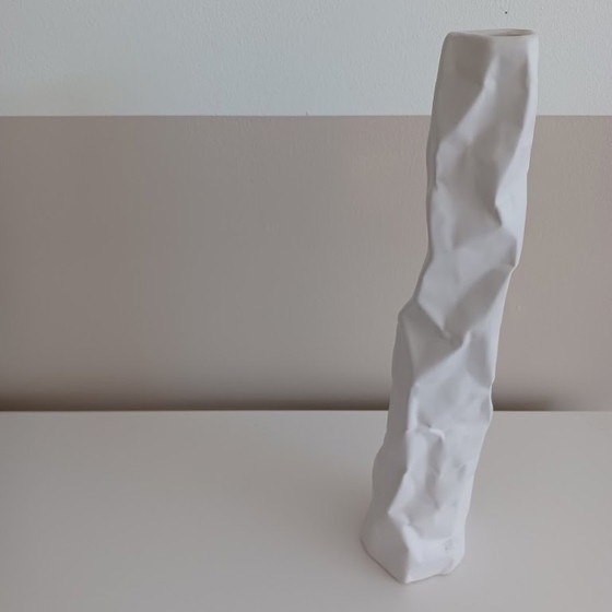 Image 1 of Sculptural Vase in Matte White Ceramic. Modern Pleated Design.