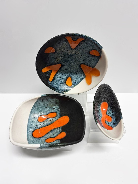 Image 1 of Raro set di tre ciotole in ceramica, Elchinger Atelier. Francia, 1950.