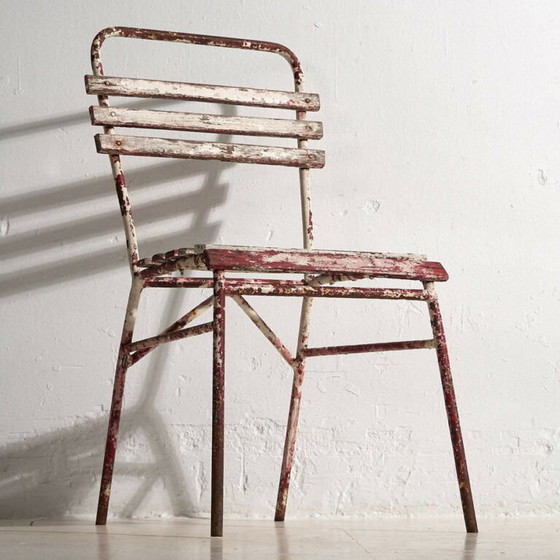 Antique red and white terrace chairs (c.1920). Set of 4 pieces – Garden chairs, Wood, Iron (photo 37 of 40)