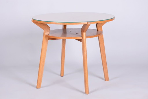 Originaler Couchtisch aus der Mitte des 20. Jahrhunderts, von JITONA Soběslav, Eiche, Glas, Tschechien, 1950er Jahre