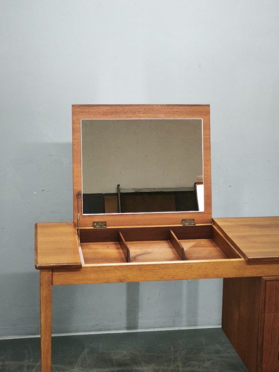 Image 1 of Sven Aage Madsen Teak Vanity Desk with Mirror, Denmark, 1960s