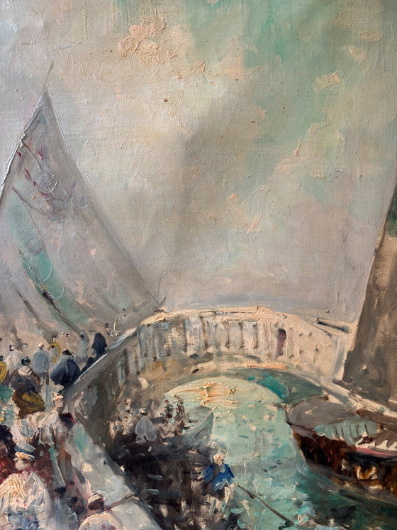 Oil Painting on Canvas of a Venetian Canal View by Guido Mantovani, Early Twentieth Century (photo 4 of 8)