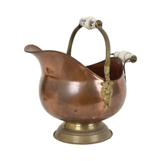 Oude Koperen Helmvormige Kolenkit – plantenbak, Ceramic, Copper