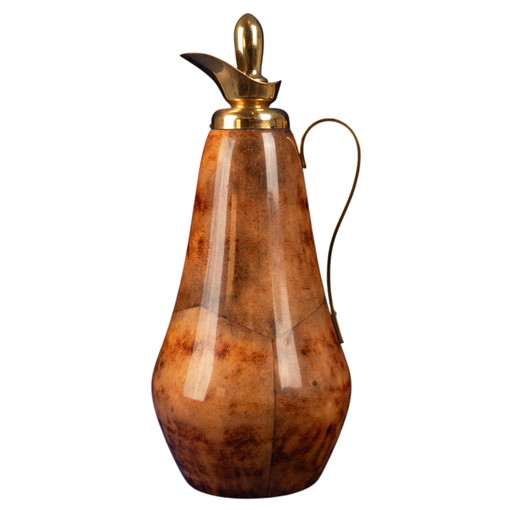 Thermos Macabo en Parchemin Couleur Tabac et Laiton, Cusano Milanino, Italie 1950