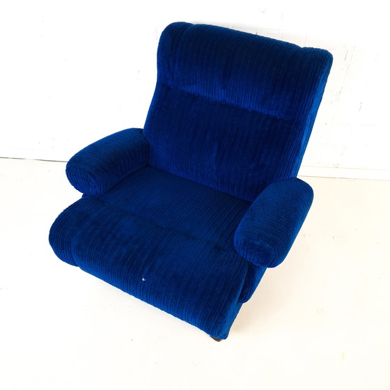 Image 1 of Vintage fauteuil blauwe corduroy stof jaren 70