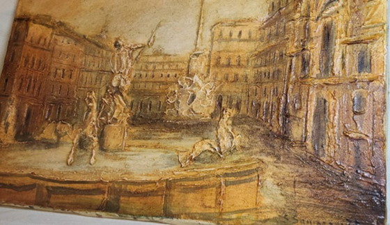 Image 1 of Silvano Samperi - "Piazza Navona" (1975) - Mixed Media on Canvas