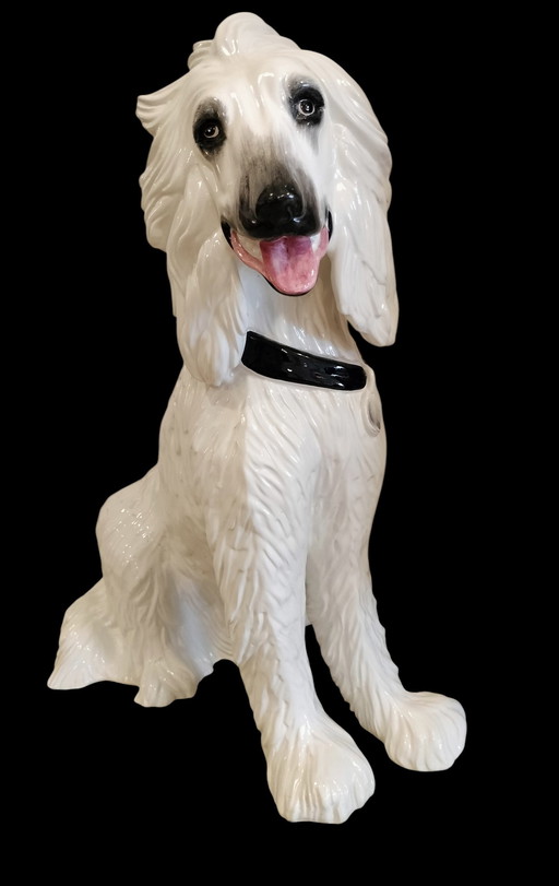 Statua vintage XL in ceramica, levriero afgano, dall'Italia