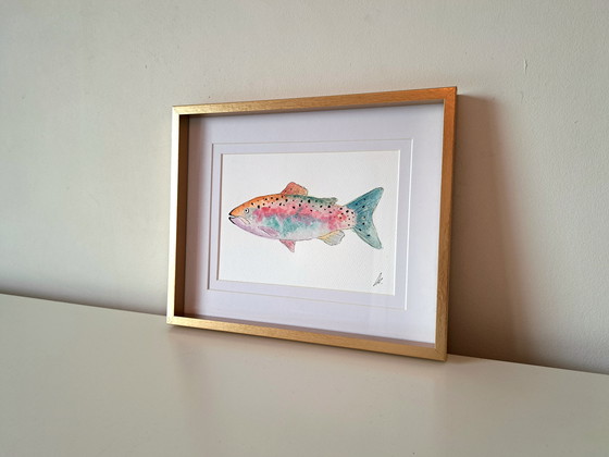 Image 1 of Watercolor painting Colorful Rainbow Trout | With frame