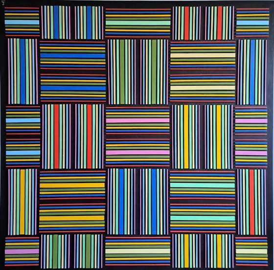 Image 1 of Tableau géométrique 3D "Horizontal / Vertical" - acrylique abstrait sur MDF de Franklin van Dam (95x95 cm)