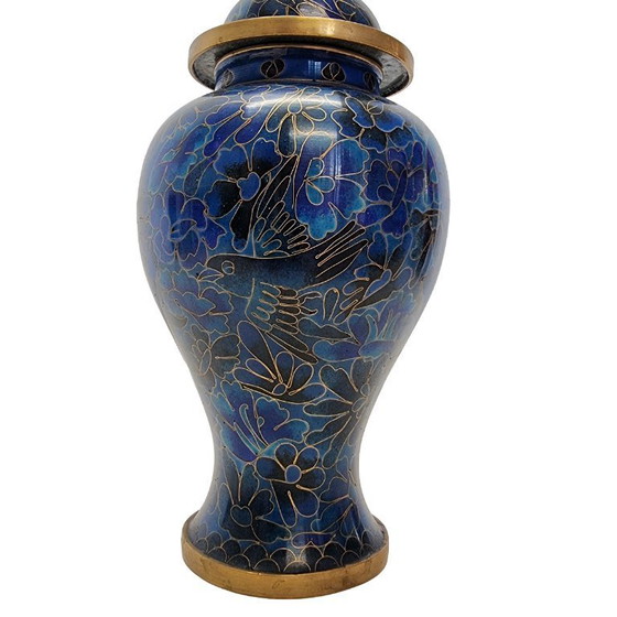 Image 1 of Vintage cloisonné vase with lid, cobalt blue