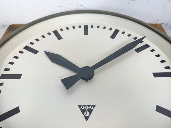 Image 1 of Large Grey Industrial Factory Wall Clock from Pragotron, 1960s
