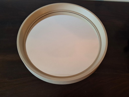 Ronde spiegel met opstaande kunststof rand, leder nerf structuur j 70