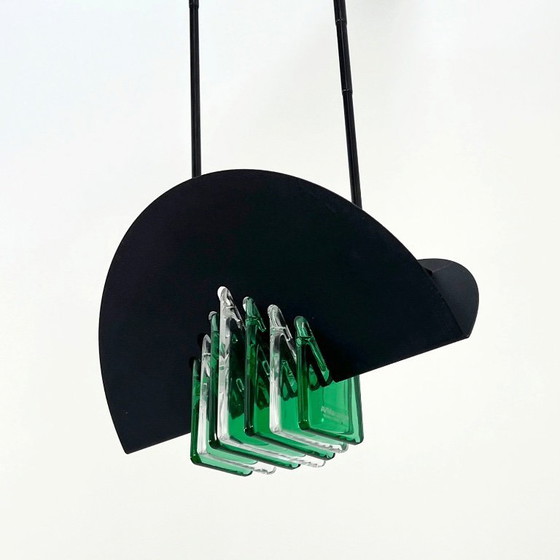 Image 1 of Lampada da soffitto in vetro di Murano verde e bianco di Mazzega, anni '70