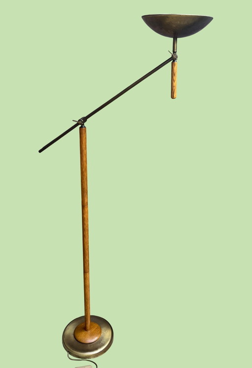 Lampadaire vintage danois en chêne/bronze