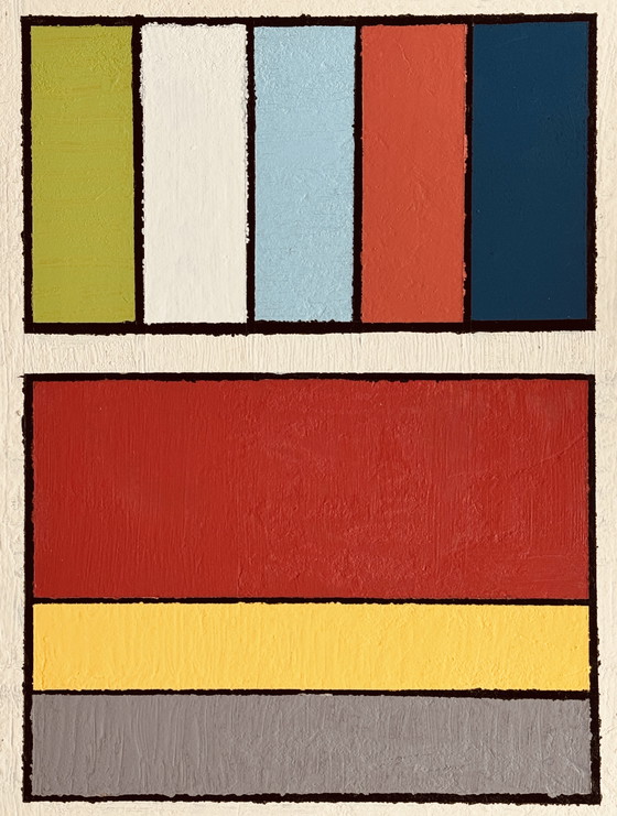 Image 1 of Shozo Hirai - Prachtig constructivistisch schilderij circa 1980