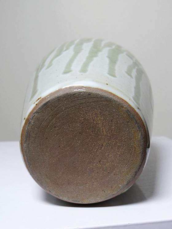 Image 1 of Wabi-Sabi modernist stoneware vase with vintage ash glaze