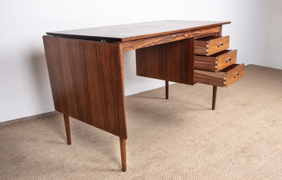 Image 1 of Scrivania allungabile danese in palissandro e ottone, modello OS 51, disegnata da Arne Vodder per Sibast nel 1960.