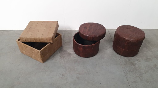 Pouf poggiapiedi patchwork vintage anni '70