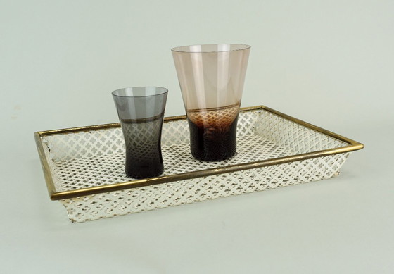 Image 1 of mid century modern TRAY, perforated metal and brass, attr. to mathieu mategot 1950s