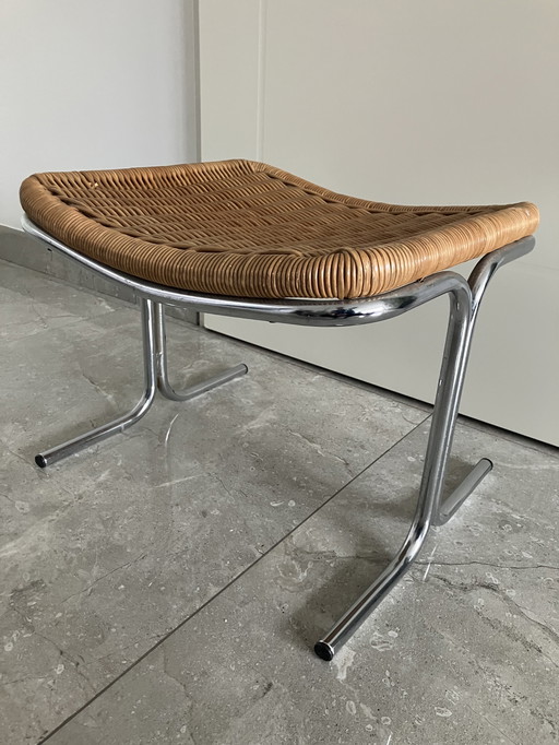 RVS-Chroom / Rotan krukje / voetensteun