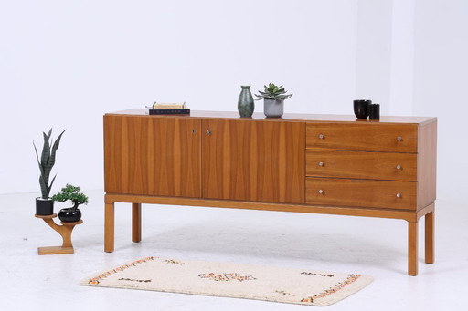 Vintage walnut pallet sideboard 60s | Mid - Century TV board with compartments & drawers retro wood storage #06-40