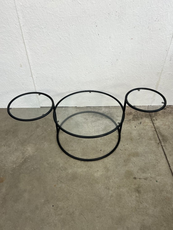 Image 1 of Tavolino da caffè vintage/tavolino girevole, struttura in metallo con ripiani in vetro, Paesi Bassi anni '70