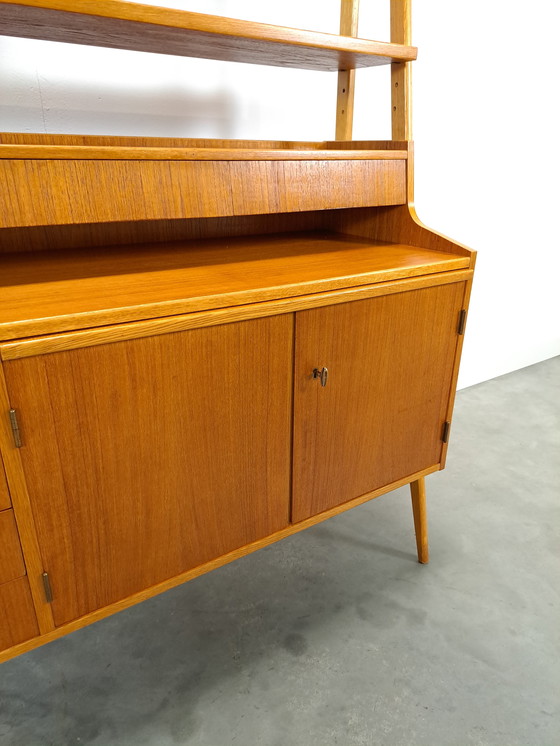 Image 1 of Teak Veneer Cabinet From Sweden With Drawers, Shelf And Extendable Shelf