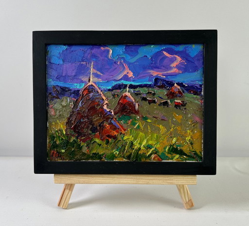 Original Oil Painting Summer Sunset Landscape Colors of еvening