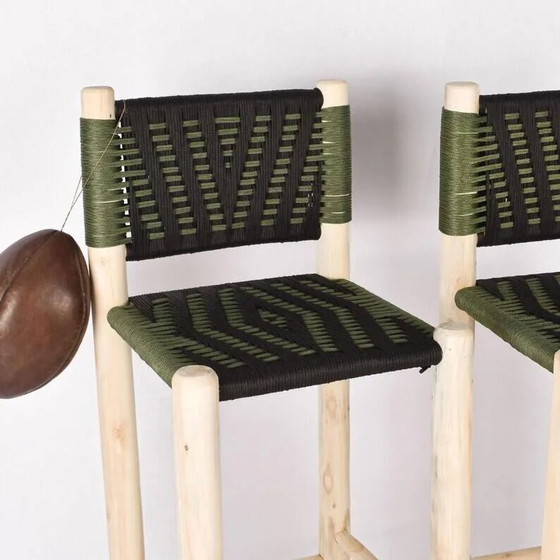 2 handgefertigte marokkanische grüne Hocker – Barhocker, Leder, Holz, Bohemian (photo 5 of 7)