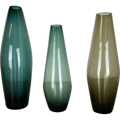 Ensemble de 3 vases vintage en turmaline par Wilhelm Wagenfeld pour Wmf, Allemagne années 1960