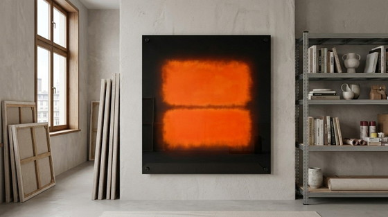 Pure Luxury – Abstract Homage to Mark Rothko | Black & Vintage Orange | 95 × 95 cm | Acrylic Glass with Black (photo 8 of 9)