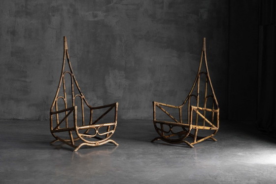 Image 1 of Sculpturale bamboe lounge stoelen, Italië, 1960