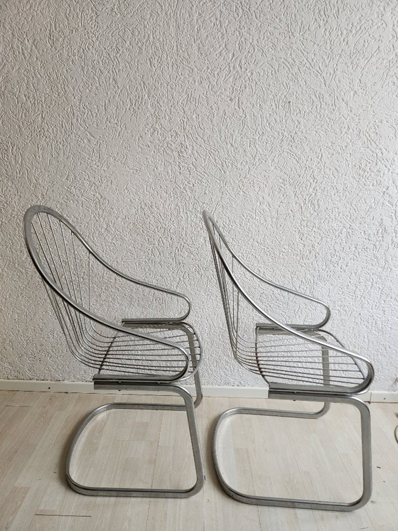 2x Vintage Gastone Rinaldi Chrome Draadstoelen Armchairs 70s – Fauteuils, Metal (photo 3 of 8)