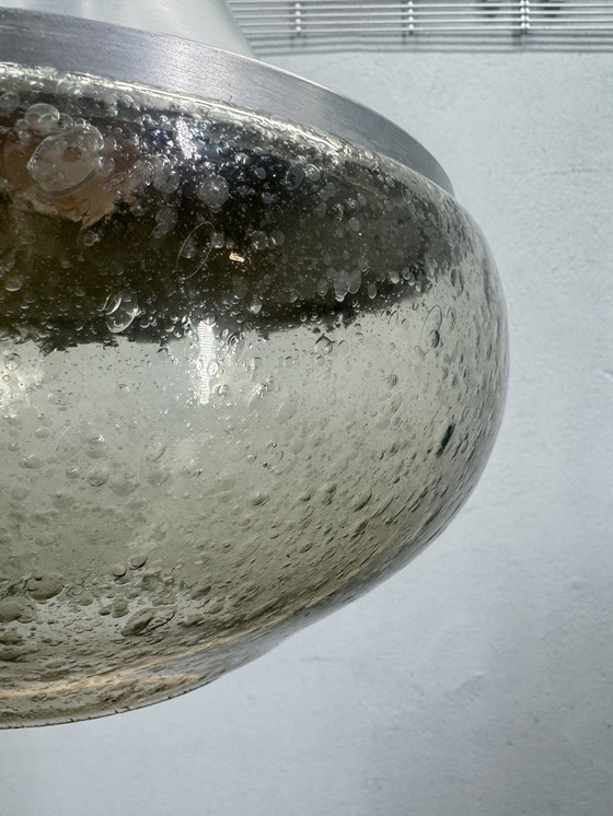 Image 1 of 1970s pendant lamp with aluminum and bubble glass