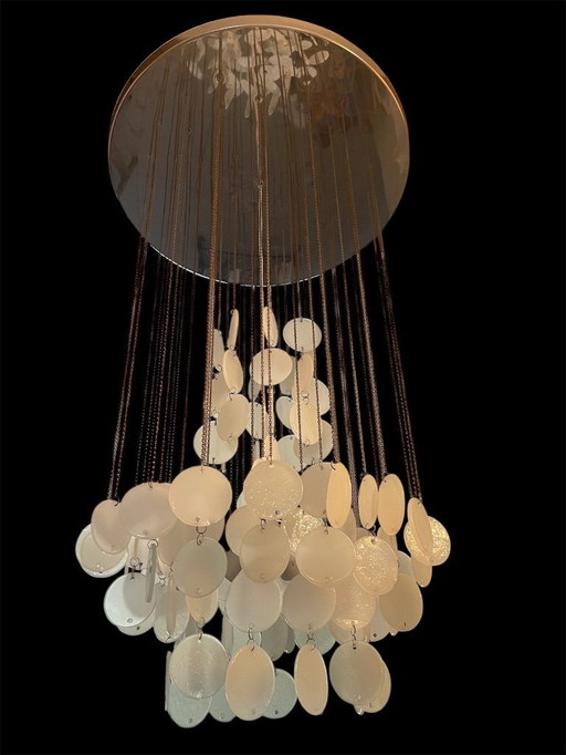 Vetri per Vistosi Cascade sospensione in vetro di Murano opalino, Italia anni '60