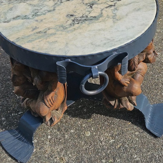 Image 1 of French Vintage Jean Maurice Rothschild - Marble Table - Forged Iron Table - Neoclassical Style- 50s