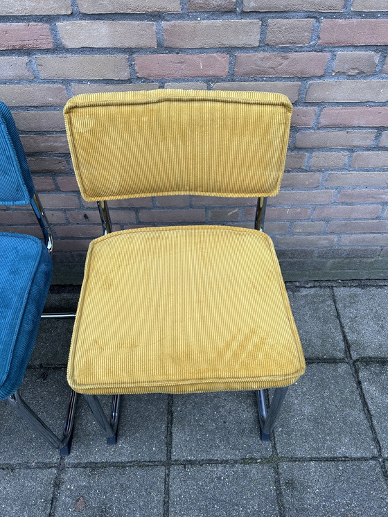 Image 1 of 4 Ribstof Stoelen met Chrome Buisframe