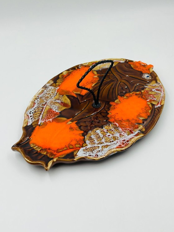 Image 1 of Piatto da pesce vintage in ceramica Vallauris, arancione