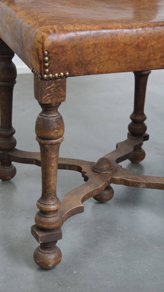 Image 1 of Satz von 2 antiken Esszimmerstühlen aus Holz und Schafsleder aus den frühen 1900er Jahren