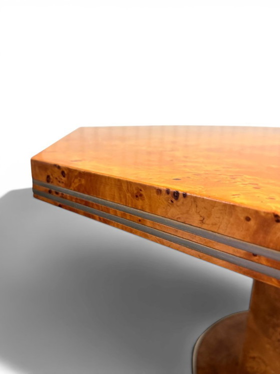 Image 1 of Mario Sabot Extendable Dining Table - Burl Wood & Metal (1970s)