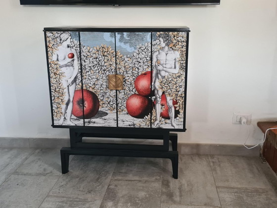 Image 1 of Upcycled 1950s Cabinet – Fornasetti-Style “Adam & Eve” Print – Drinks Cabinet or Statement Storage