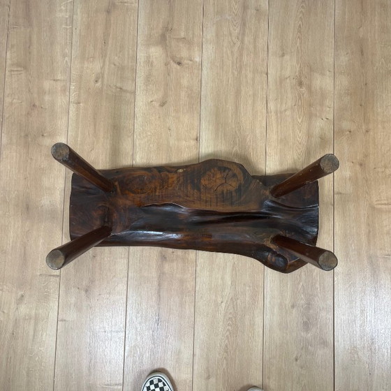 Image 1 of Rustic bench in solid elm, wabi sabi style, Mid-20th century.